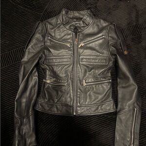 bebe Black Faux Leather Moto Jacket with Zip Pockets